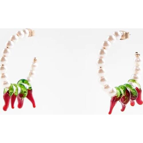 ZA Earrings Cute Ladies Glass Liuli Chili Drop Earrings For Women Fashion Simple C Shape White Pearl Dangle Earring Jewelry Gift