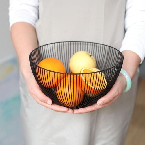 Nordic Style Iron Fruit Basket Container Bowl Kitchen Drain Rack Storage Holder Candy Snack Tray Bowl Desktop Kitchen Organizer
