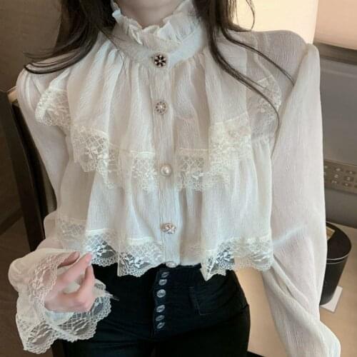 Blouse Women Shirt Womens 2021 Spring StCollar Chiffon Ruffle Top Blusas Mujer De Moda