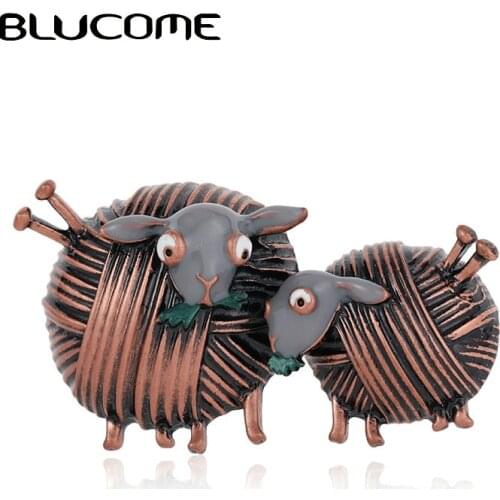 Blucome Ball Of Yarn Double Sheep Brooches For Women Kids Vintage Enamel Animal Banquet Party Brooch Gifts Hats Scarf Buckle
