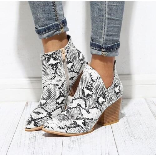 Womens Shoes Autumn Ankle Boots Fashion Pu Leather 2020 Zipper Ladies Leopard Print Female High Heels Woman Footwear