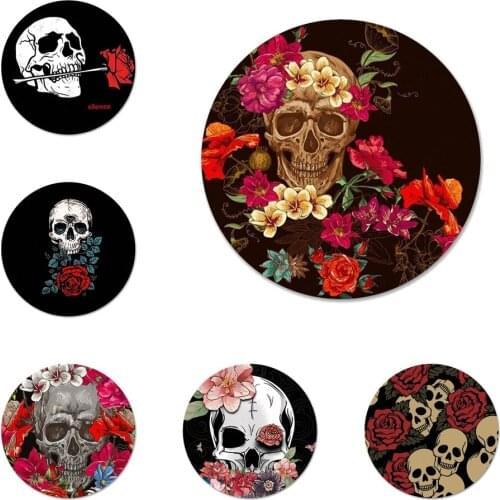 Floral Sugar Skull Icons Pins Badge Decoration Brooches Metal Badges For Clothes Backpack Decoration 58mm