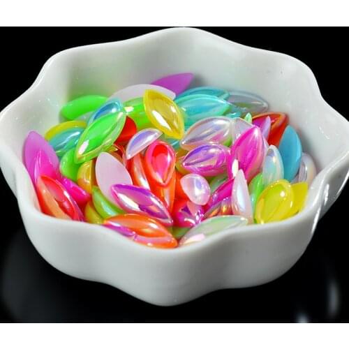 100p 7X15MM Horse Eye Navette FlatBack Candy Jelly Colors Rainbow Pearl Beads Clothes Decoration Gems Jewelry Applique Diy