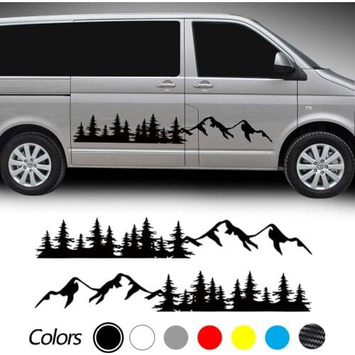 2PCS Car Door Side Stickers Mountain Forest Decal For Volkswagen VW Multivan TRANSPORTER T5 T6 Toyota Elfa Accessories