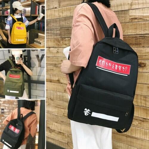2019 Women China Latter Canvas Cloth Backpack Anti-theft Day pack Girls Casual Travel Backpack