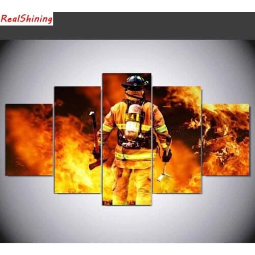 5pcs diy Diamond Painting Cross Stitch Firemen full square Diamond Mosaic beaded Embroidery Rhinestones H1456