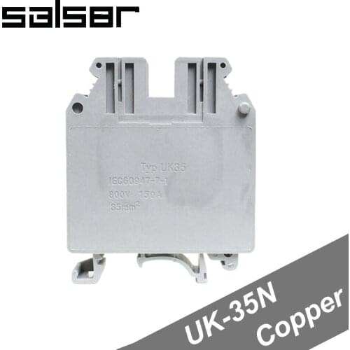 5PCS) Universal Terminal Blocks UK-35N 35mm2 800V 150A DIN Rail Copper Connector Wiring Barrier Screw Type UK-35