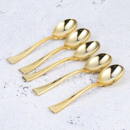 72pcs / 24pcs Plastic Disposable Golden Mini Spoon Set Imitate Metal Flatware For Barbecue Party Picnic Spoon Set Dinnerware Kit