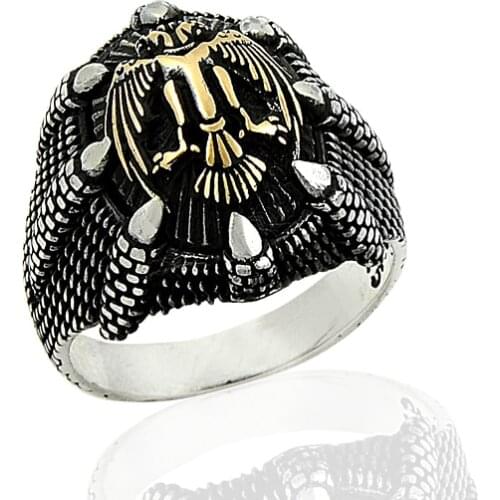 925 Silver Two Head Eagle Printed Otoman Rings for Men