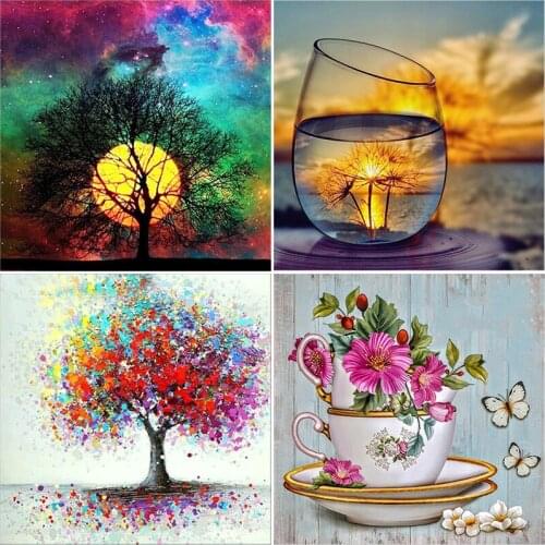 DIY 5D Diamond Painting Tree&Glass Mosaic Diamond Embroidery Cup Cartoon Cross Stitch Full Round Dirll Rhinestone Art Home Decor