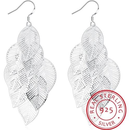 Big Vintage Leaf Earrings Women Fine Jewelry Gift 925 Sterling Silver Dropshipping Hollow Brincos Bohemian Long Drop Earrings