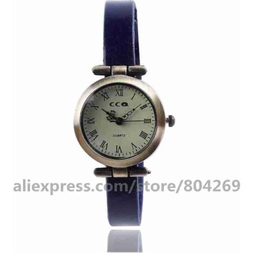 CCQ Brand Vintage Leather Bracelet Watch Antique Bronze Dial Women Wrist Watch Quartz Roman Number Watch 920047