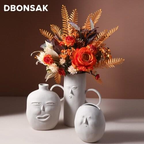 Human Face Flower Pot Ceramics Art Portrait Flower Pot Vase Sculpture Creative Hobby Vase Planting Machine Garden Home Decor