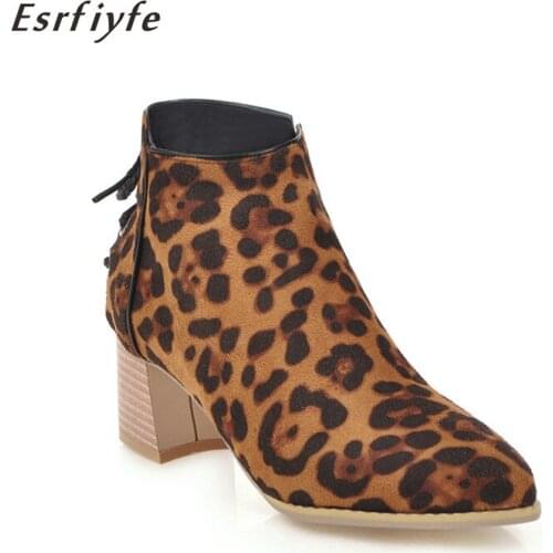 ESRFIYFE 2020 Autumn Womens Leopard Ankle Boots Gladiator Chelsea Boots Woman Vintage Female Pointed Toe High Heel Ladies Shoes