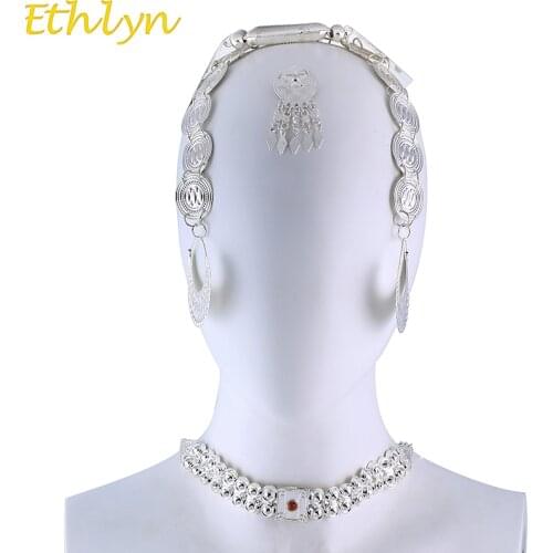 Ethlyn Eritrean Wedding Traditional Jewelry Five Pcs Choker Sets Silver Color/ Gold Color Wedding Jewelry Sets Ethiopian S84