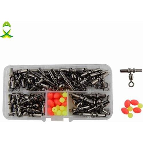 JSM 50pcs Cross Line Crane Fishing Swivel Size 1/0 Sea Fishing Cross-line Crane Swivels Connector Box With Free Fishing Beads