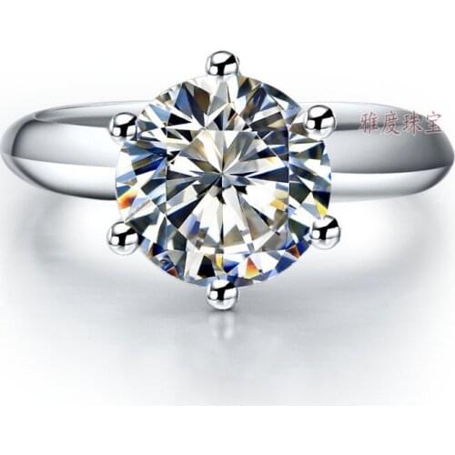 14K White Gold Ring Trendy 2Ct Six Prongs Solitaire Eminent Diamond Ring Engagement Ring With High Quality Female Jewelry