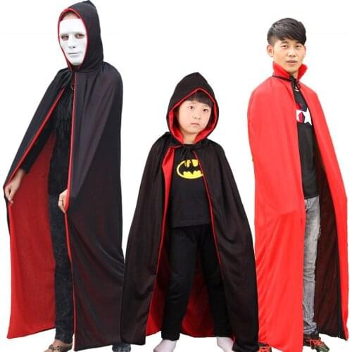 Adult Kids Halloween Devil Death Vampire Costume Masquerade Long Red Black Hoodie Cloak Dress-up Outfit Wicca Pirate Joker Cape