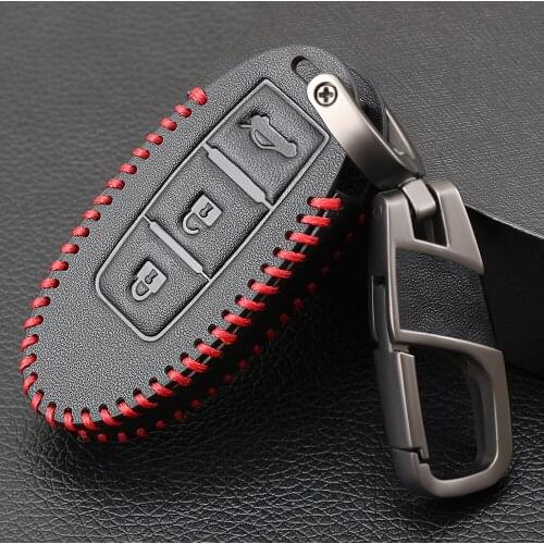 Hand sewing Leather Car Key Case Cover For Nissan Tidda Livida X-Trail T31 T32 Qashqai March Juke Pathfinder Keychain