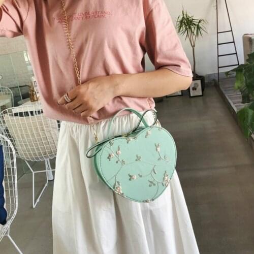 Lace Shoulder Bag Peach Heart Women Bags 2020 New Embroidery Handbag Portable Girl Diagonal Bag Heart-shaped Chain Bag For Girl