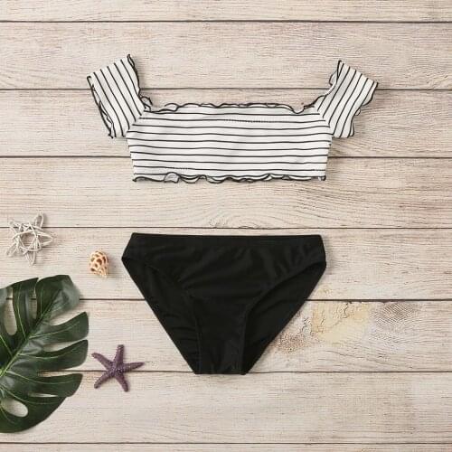 Girls Swimsuit Childrens Swimwear Two pieces Baby Gir Swimwear Black and white Striped Swimsuit Bathing Beach Kids Bikini set