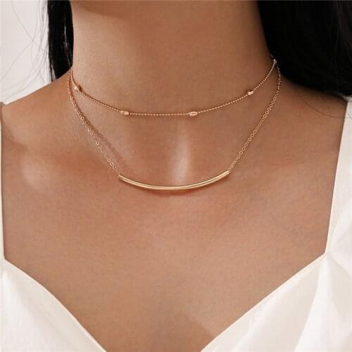 LETAPI Minimalist Thin Chain Gold Color Beads Necklaces For Women Double Layer Choker Necklaces Jewelry Accessories