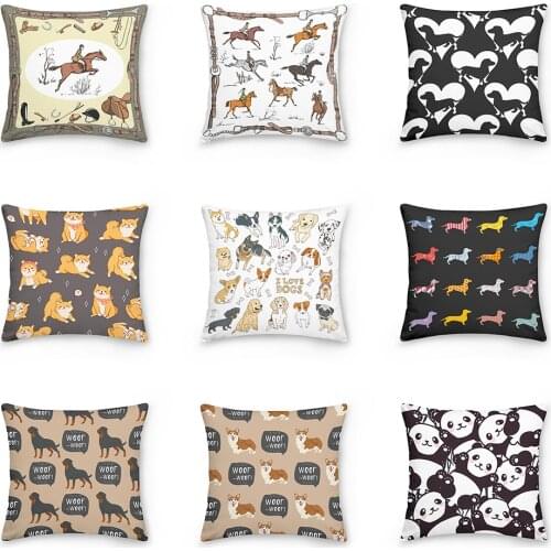 Cartoon Pattern Dog Panda Horse Decorative Cushions Pillowcase Polyester Cushion Cover Throw Pillow Sofa Decorative Pillowcover