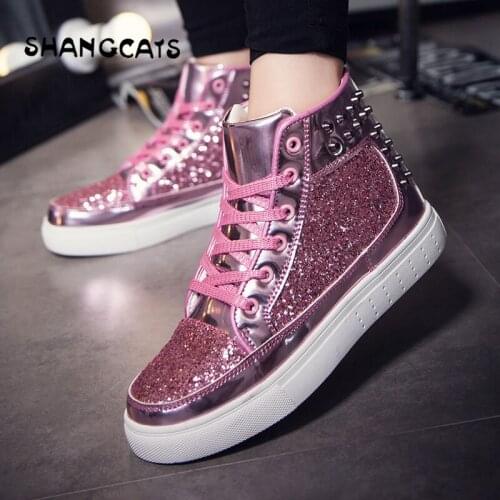 Mens Vulcanize Shoes Gold Pink Silver Unisex Men Casual Shoes Fashion High Top Men High Pipe Retro board shoes Trend 2019 new