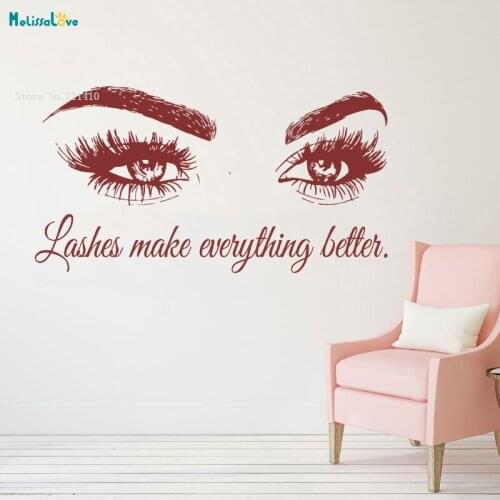 Eyelashes Lashes Extensions Wall Art Sticker Beauty Salon Quote Decals Decoration Eye Eyebrows Make Up Vinyl Art Murals YT2093