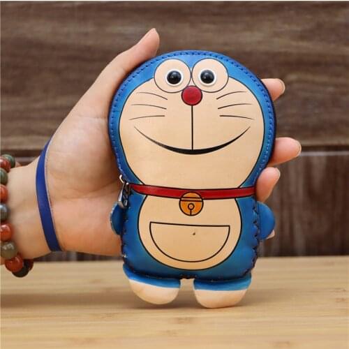 Genuine leather cartoon ding dong cat coin purse key bag lipstick bag robot cat Doraemon blue fat man small bag creative gift