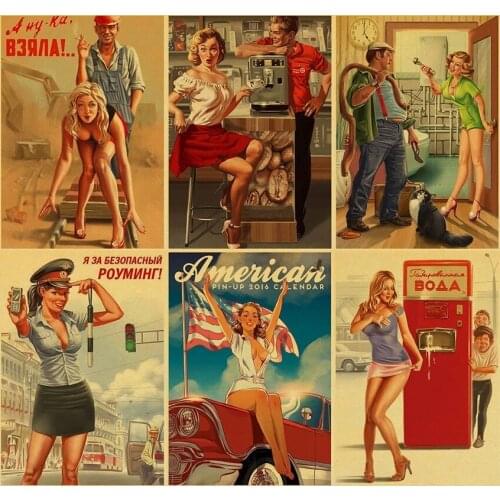 New World War II Sexy Pin up Girl Vintege Poster Home Room Wall sticker Kraft Paper Posters and Prints Art Wall Decor