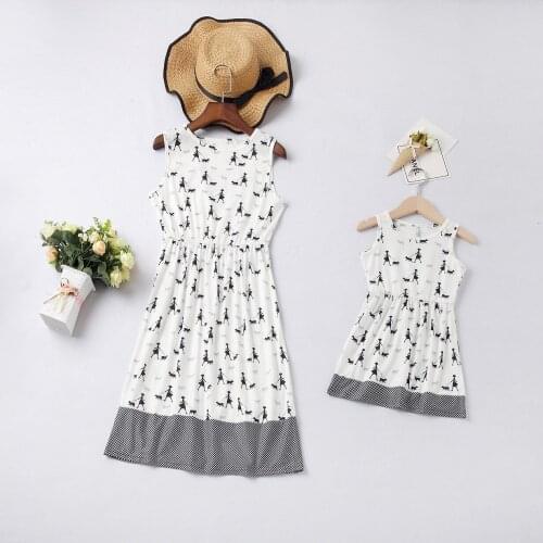 Mom And Daughter Dress Autumn And Summer Sleeveless Print Long Skirt Parent-Child Dress 3-8 Years Old