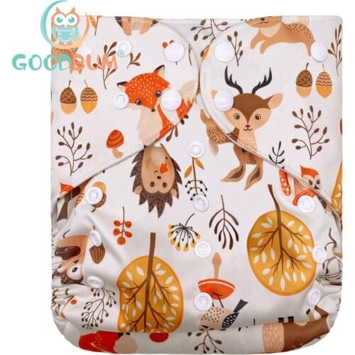 Goodbum Animal Forest Washable Adjustable Large Cloth Diaper Double Gusset 8-25 KG Cloth Nappy For Baby
