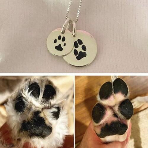 Custom Engrave Pet Paw Nose-print Disc Necklace Double-Sided Custom Paw Necklace 925 Silver Souvenir Jelwery