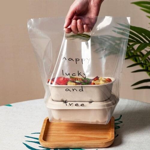 50PCS White Transparent Plastic Bags "happy lucky and free"With Handle Baking bag cake dessert bread food Packaging Shopping Bag