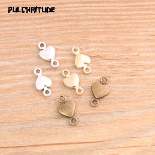 PULCHRITUDE 30pcs 8*15mm Three Color 2020 New Zinc Alloy Vintage Heart Connectors Pendants Jewelry Making DIY Handmade Craft