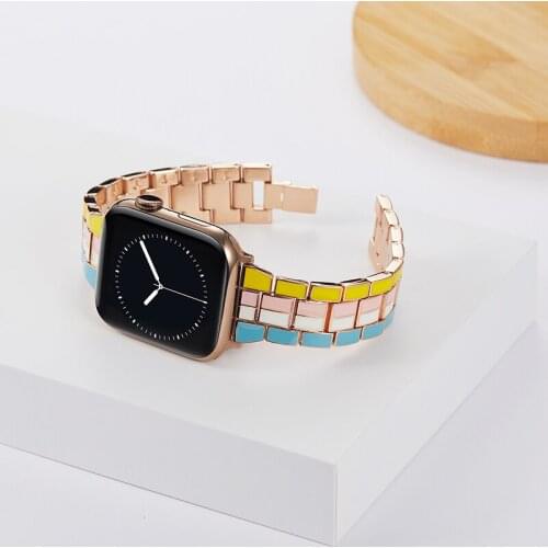 New Rainbow Stainless Steel Strap for Apple Watch 6/SE/5/4/3/2 38mm 40mm fashion bracelet for iwatch series 42MM 44MM watch band