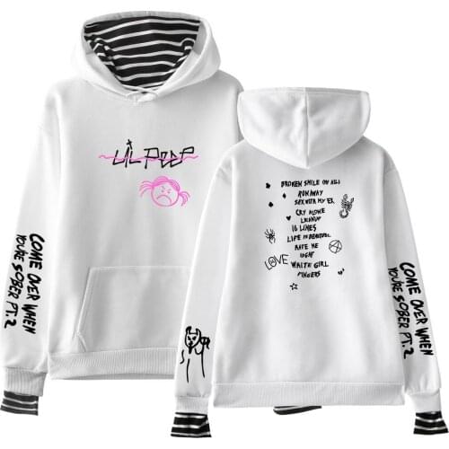 Rapper Lil Peep Hoodies Fake Two Pieces Stripe Hoodie Men Women Autumn Loose Hoodies Harajuku Streetwear Fashion Sweatshirts