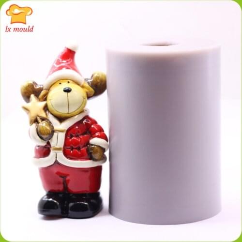 LXYY MOULD Santa Elk Chocolate Silicone Mould Elk Holiday Cake Decoration Home Decoration Tool Candle