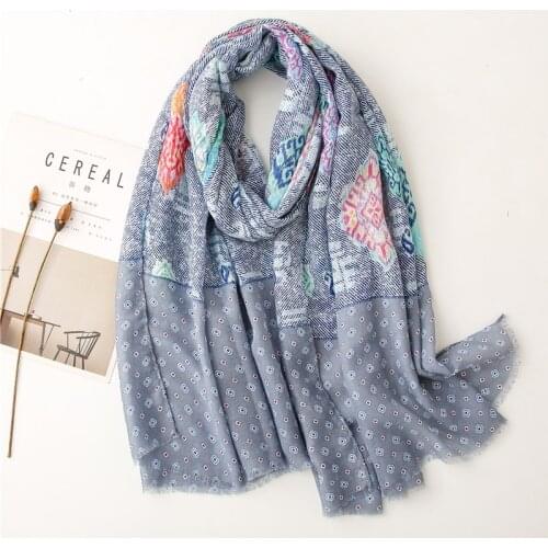 Patchwork Printed Cotton Feeling Scarf For Women Muslim Hijab Scarf Tassel Shawl Wraps 180x90cm
