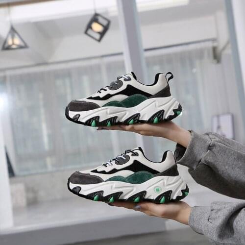 2021 spring new daddy shoes womens leather sports casual shoes womens shoes color matching thick-soled lace-up running shoes