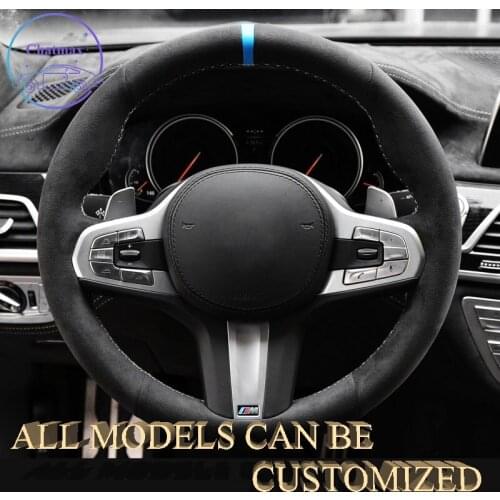 Embroidery Alcantara Car Steering Wheel Cover For BMW M-Sport G30 G31 G32 G20 G21 G14 Hand Sewing Suppot Customize