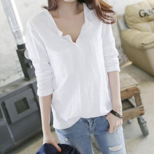 U-SWEAR 2020 New Arrival Fashion Casual Women T-Shirt Full Sleeve V-Neck Soft Female Tops Streetwear Solid Elegant Clic T-Shirt