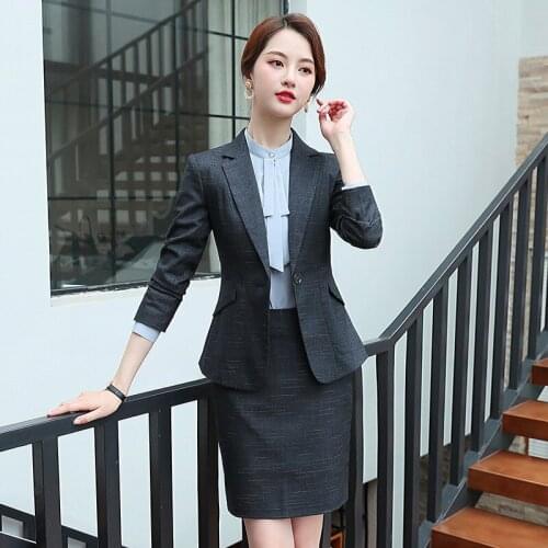 Women suits autumn and winter OL professional wear ladies striped suit suit fashion Slim white-collar overalls two-piece