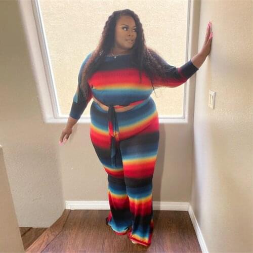 Plus Size Sets Women Clothing Two Piece Set Long Sleeve Crop Tops and Pants Stretchy Large Size Outfits Dropshipping Wholesale