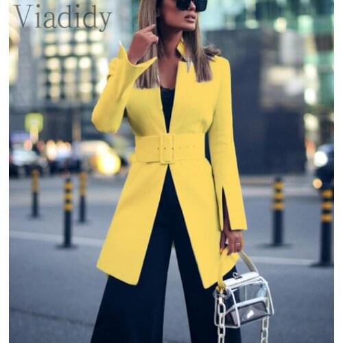 Long Sleeve Solid Blazer Workwear Blazer with belt Femme