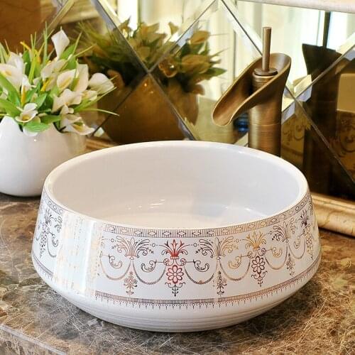 Gold and white Jingdezhen factory directly hand ceramic wash basin bathroom sinks