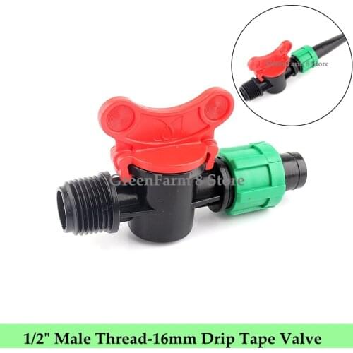 2~50pcs Green 1/2" Male Thread-16mm Drip Tape Valve Micro Irrigation Greenhouse Watering Save 16mm Labyrinth Type Fittings Valve