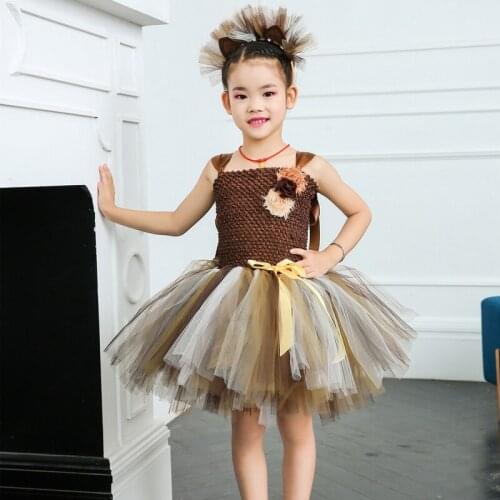 2-8 Years Flowers Tutu Dress With Animal Headband Set For Kids Fancy Party Dress Children Halloween Cartoon Costumes Vestiso
