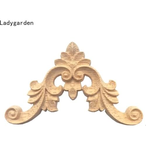 2PCS Wood Carving Decal Solid Wood Door Corner Flower Home Furniture Doors Walls Cabinet Window Corner Decoration Accessories